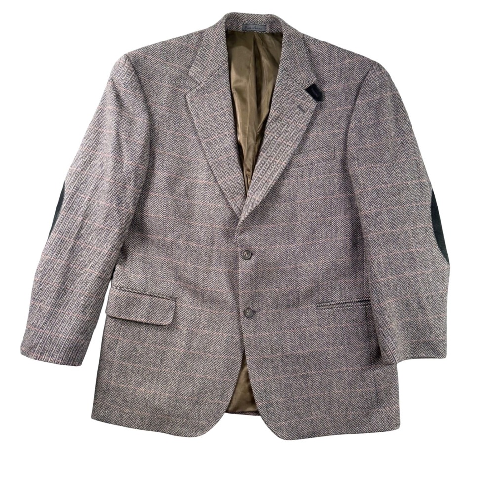 Lacrosse 43R Wool Herringbone Sport Coat Elbow Patch Blazer Old Money